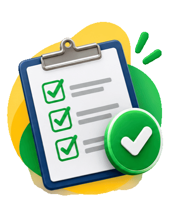 Prancheta com checklist completo e selo de aprovado